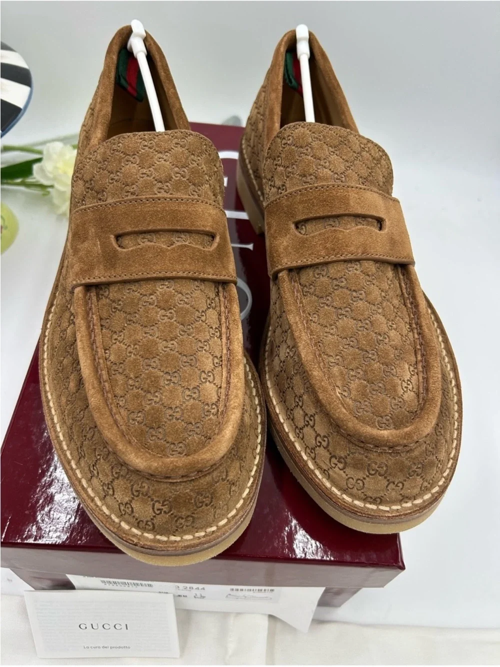 Men’s Gucci GG monogram web loafers size 11 fits 11.5 US made in Italy